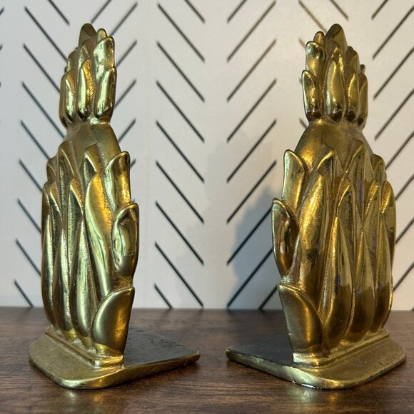 Set of 2 Virginia Metalcrafters Brass Newport Pineapple Bookends MCM Hospitality - Picture 12 of 13